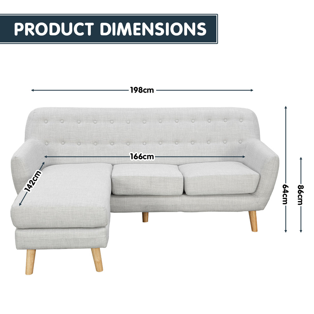 Linen Corner Sofa Lounge L-shaped w/ Chaise Light Grey