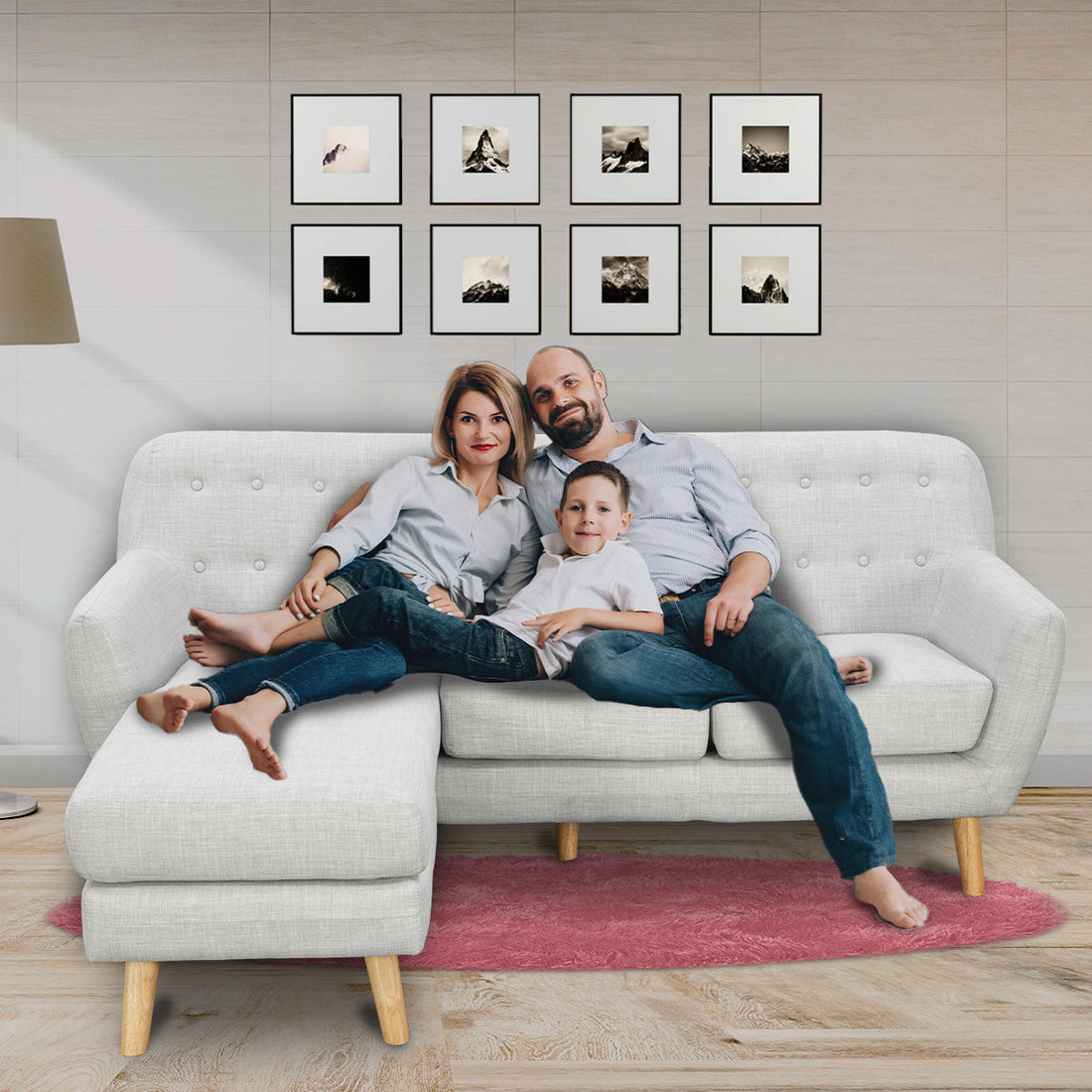 Linen Corner Sofa Lounge L-shaped w/ Chaise Light Grey