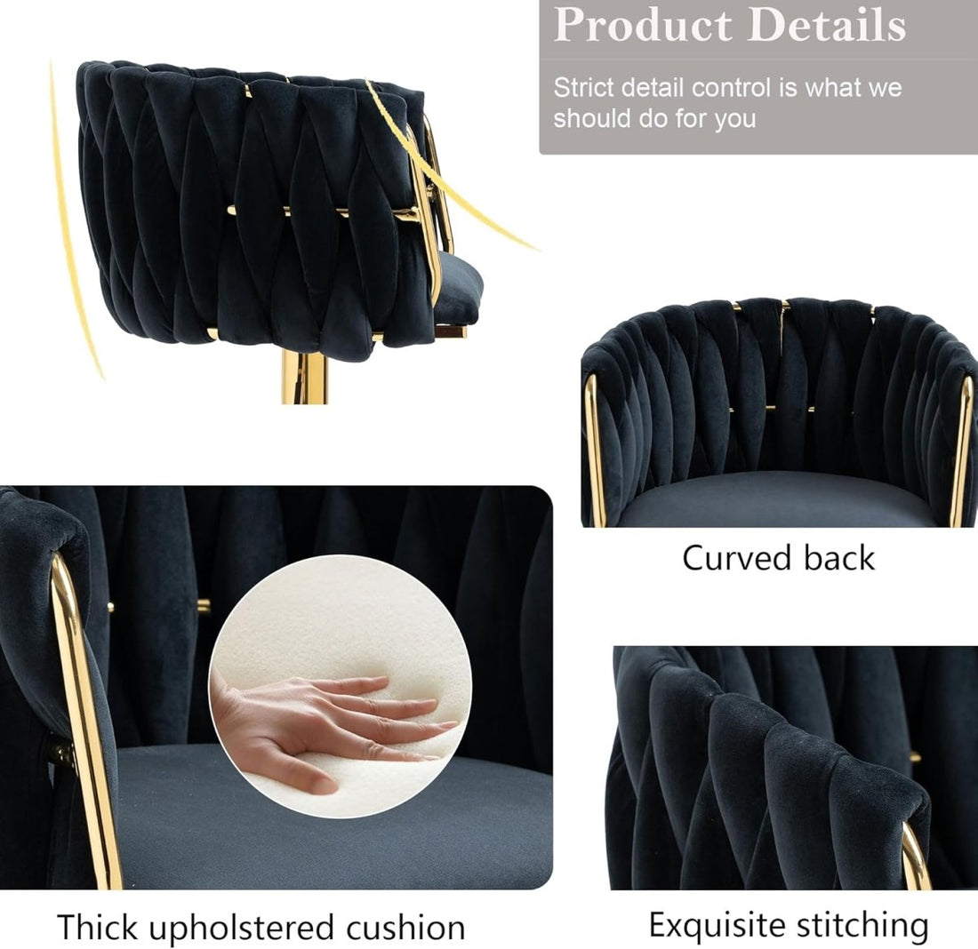 SERENITà Modern Velvet Breakfast Bar Stools Swivel Barstools Adjustable Counter Stools with Backrest Set of 2 Black