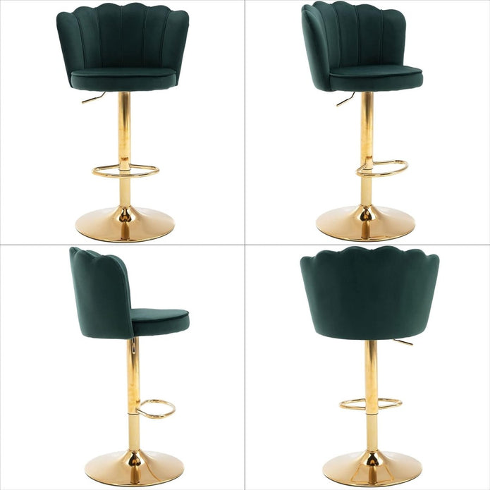 SERENITà Swivel Bar Stools Bar Height Set of 2 Adjustable Upholstered Counter Barstool Velvet Bar Chairs with Back/Gold Base for Kitchen Island/Bar/Cafe-Emerald Green