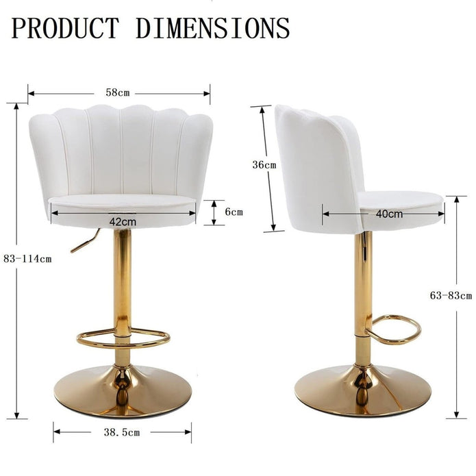 SERENITà 2 Adjustable Velvet Bar Stools with Gold Base
