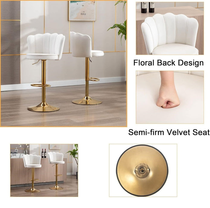 SERENITà 2 Adjustable Velvet Bar Stools with Gold Base