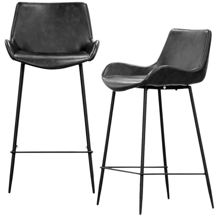 Set of 2 PU Leather Upholstered Bar Chair Metal Leg Stool Vintage Grey