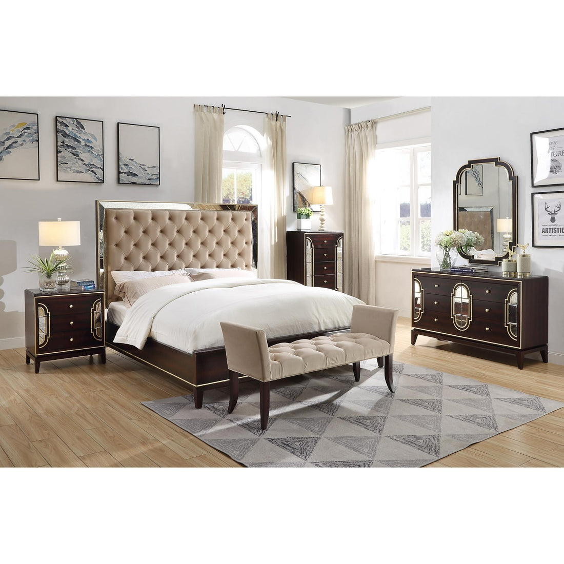 4pc Queen Bed Frame Bedroom Suite Timber Bedside Tallboy Package Set