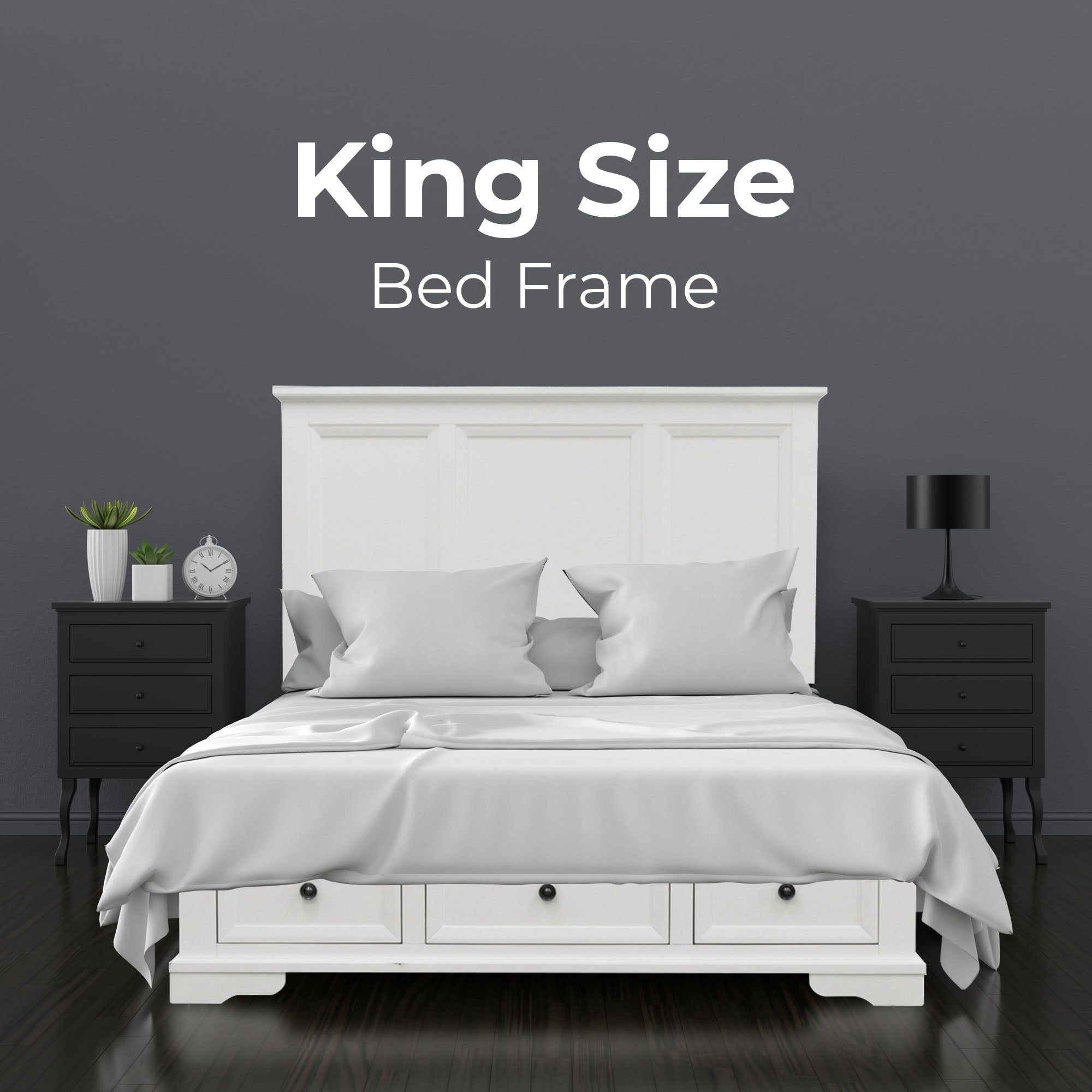 5pc King Bed Frame Bedroom Suite Bedside Dresser Mirror Package - White