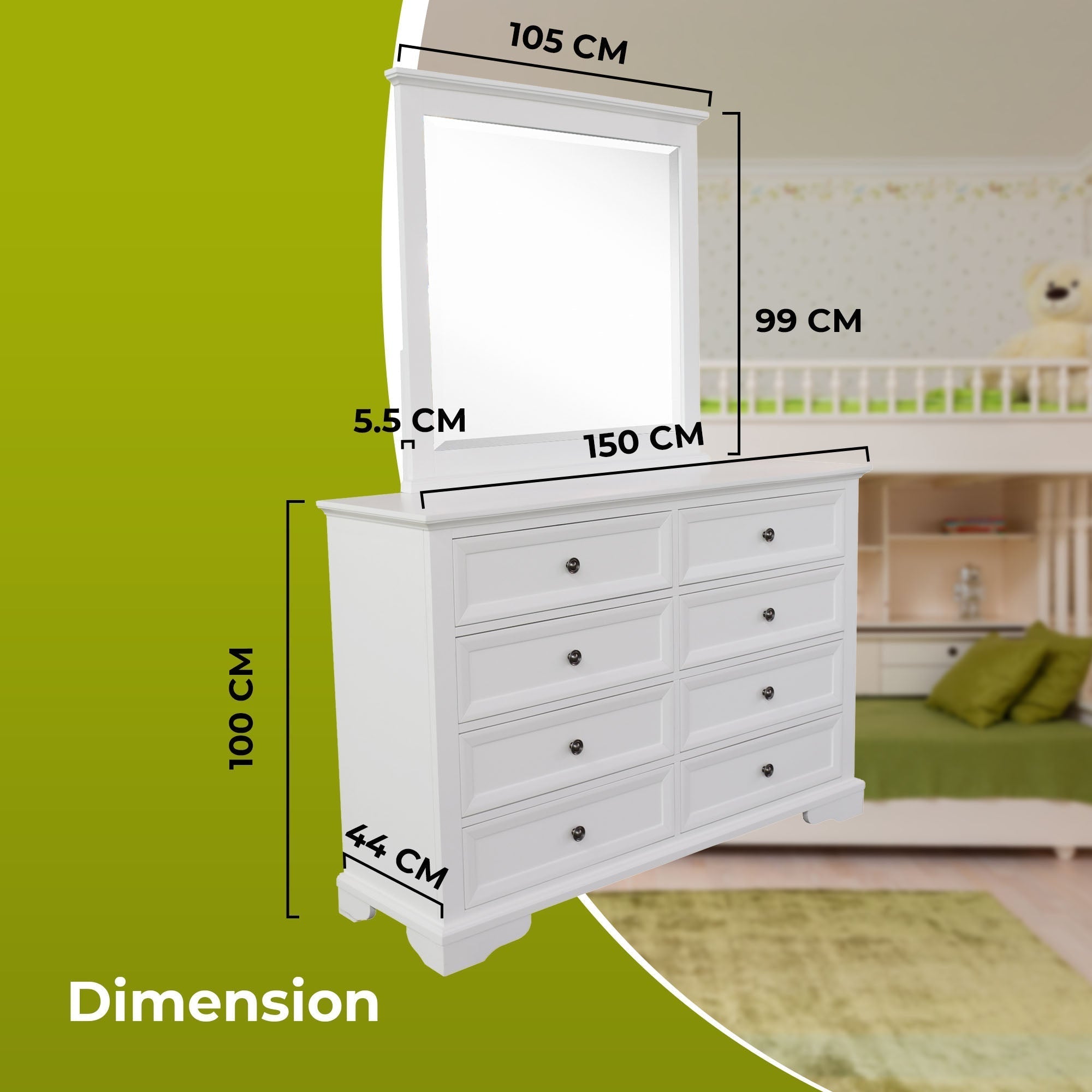 5pc King Bed Frame Bedroom Suite Bedside Dresser Mirror Package - White