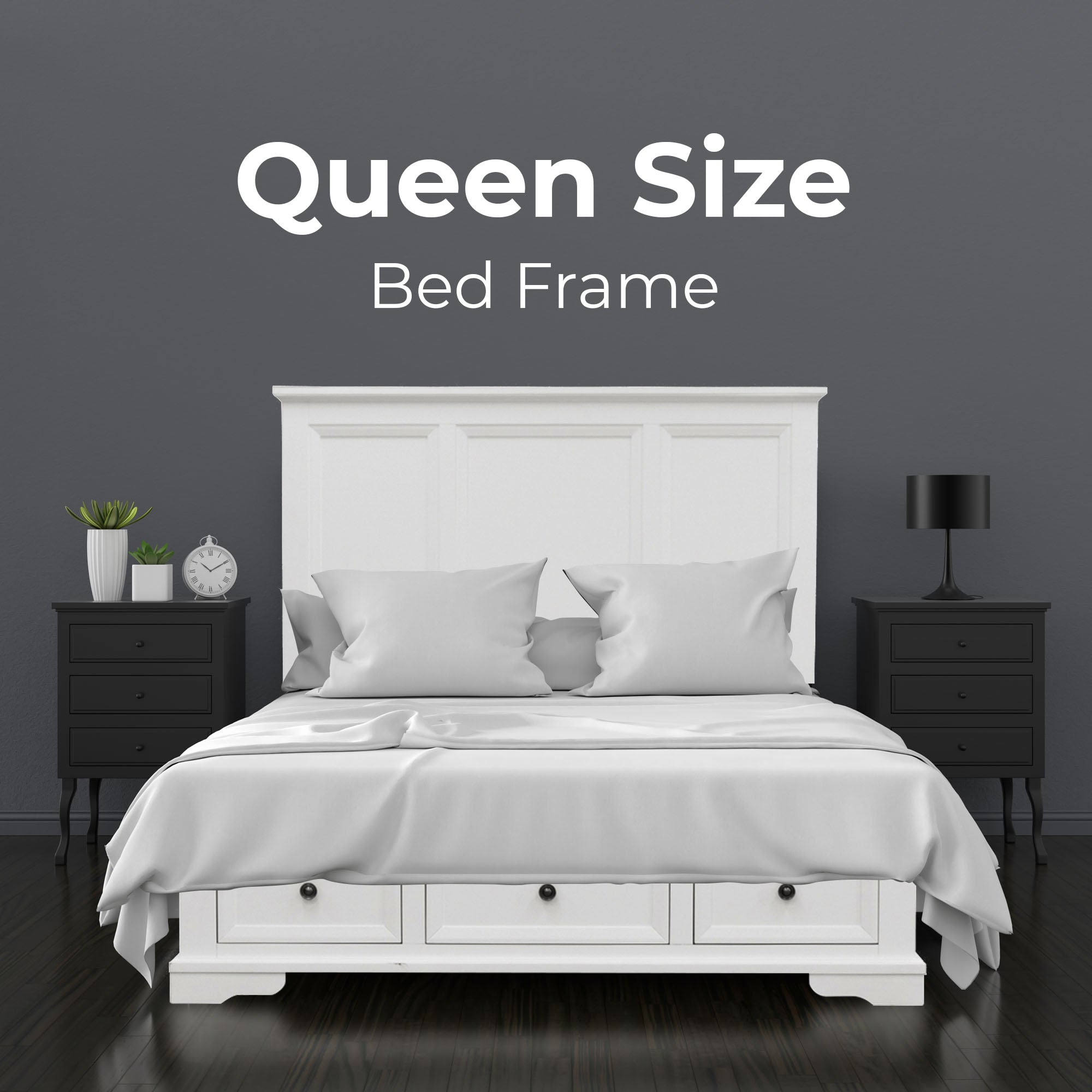 5pc Queen Bed Frame Bedroom Suite Bedside Dresser Mirror Package - White