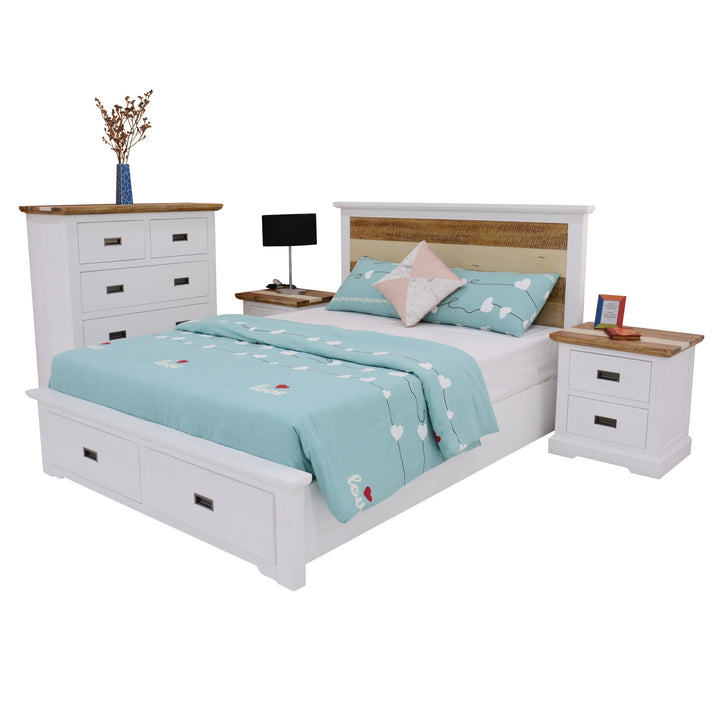 4pc King Bed Frame Suite Bedside Tallboy Furniture Package - Multi Color