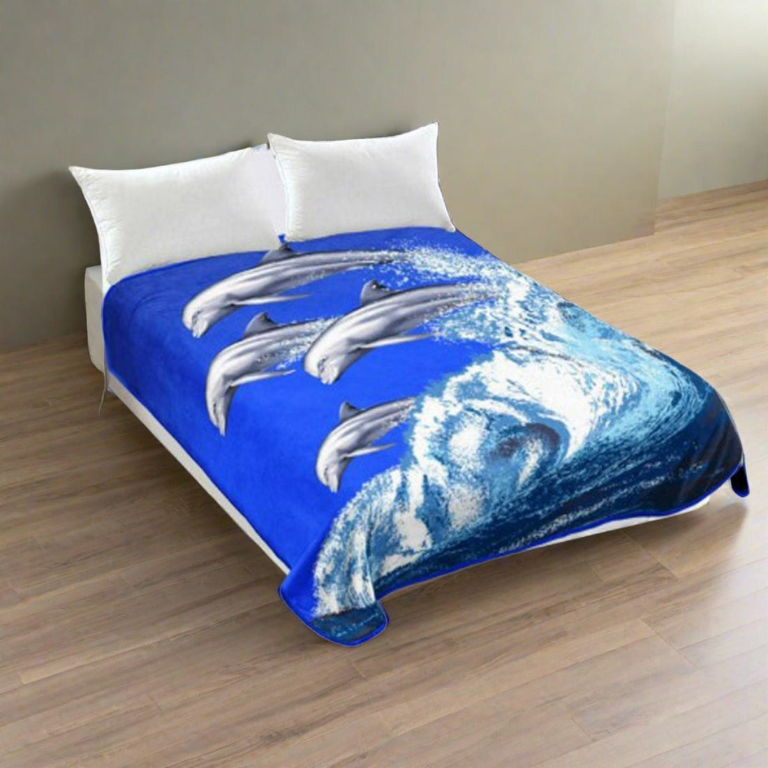 Whitney Throw Soft Blanket 800GSM Luxury Reversible Animal Mink Blanket Queen 200 x 240cm - Frolicking Dolphins