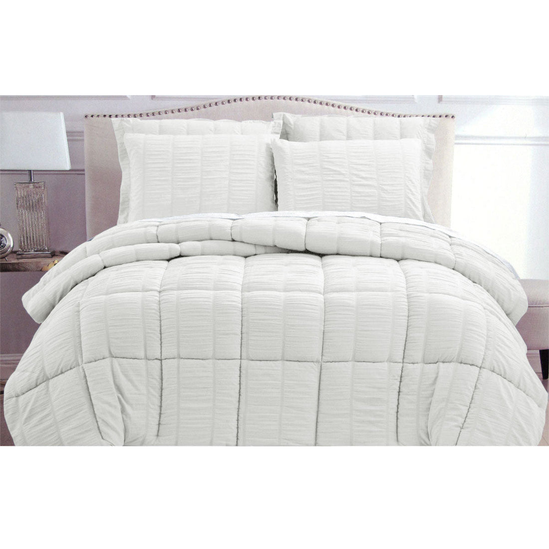 Seersucker Comforter Set King White