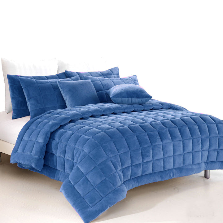 Augusta Faux Mink Quilt / Comforter Set Denim Single