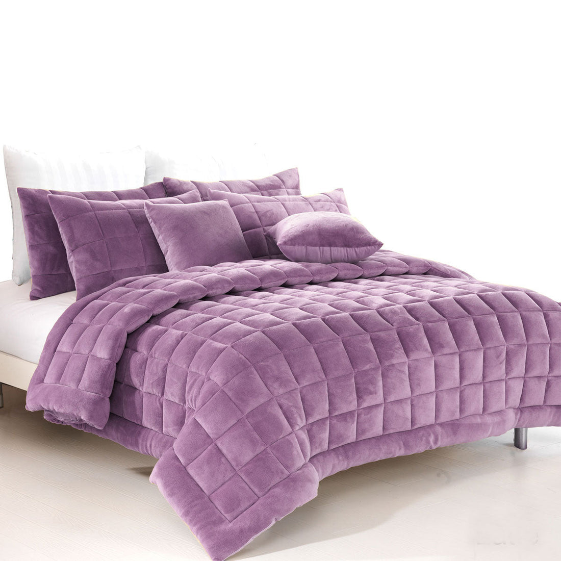 Augusta Faux Mink Quilt / Comforter Set Lilac Double