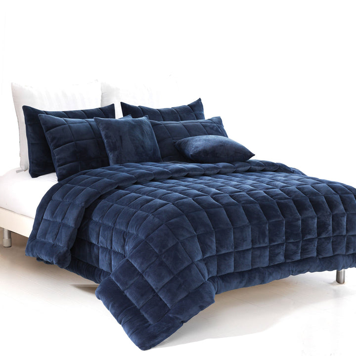 Augusta Faux Mink Quilt / Comforter Set Navy Queen