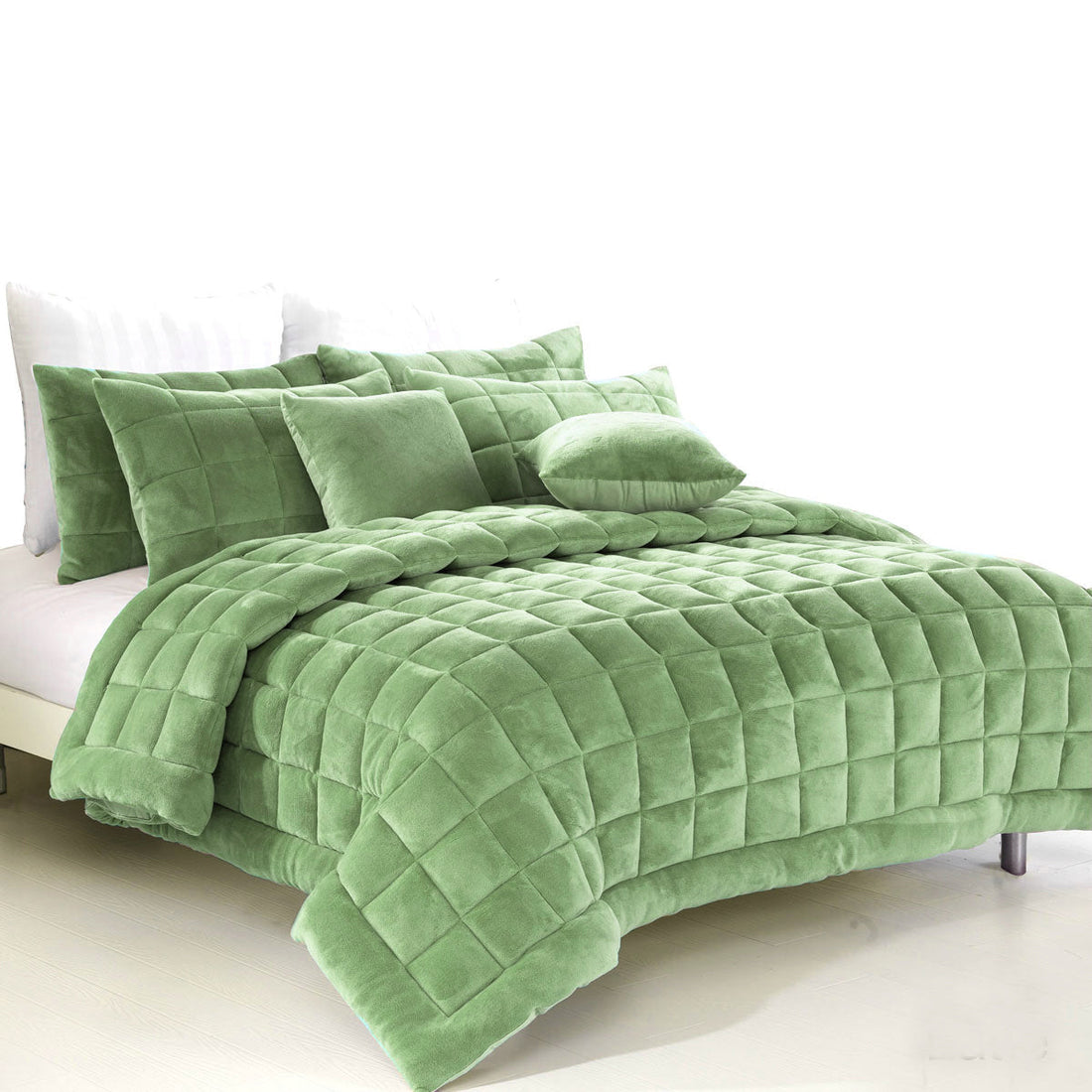 Augusta Faux Mink Quilt / Comforter Set Sage Double