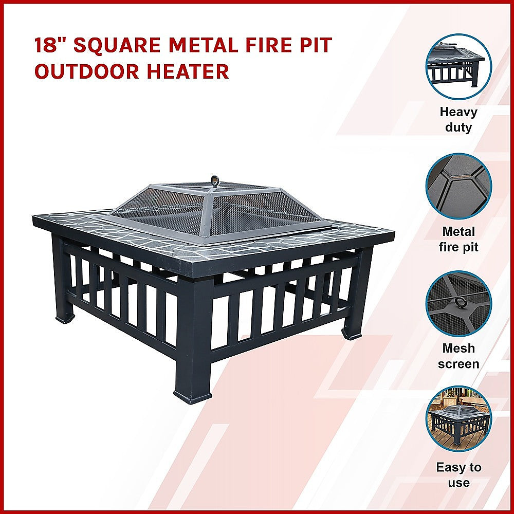 Brunswick 18" Square Metal Fire Pit Outdoor Heater