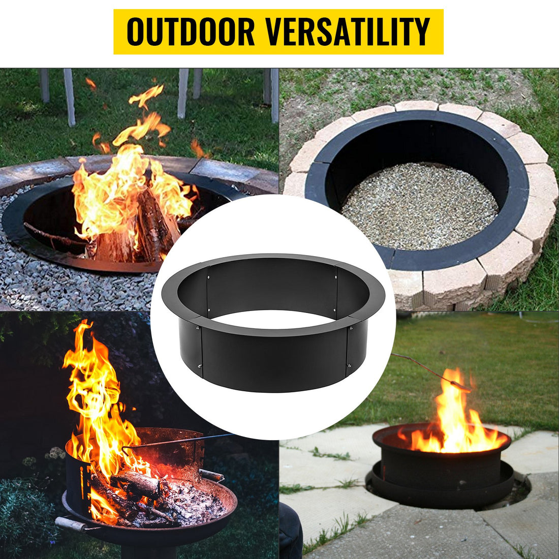 VEVOR Outdoor Fire Pit Ring 106cm BBQ Table Grill Garden Wood Burning Fireplace